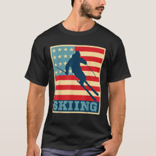 Amerikanische Flagge Retro Skifahren Abfahrt Ski T T-Shirt