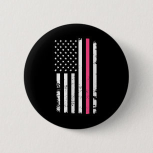 Amerikanische Flagge rosa Linie für Brustkrebs Button