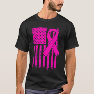 Amerikanische Flagge Rosa-Ribbon Brustkrebs Bewuss T-Shirt