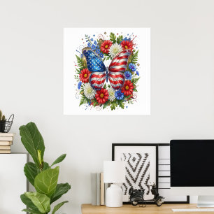 Amerikanische Flagge Rot Weiß Blau Schmetterling F Poster