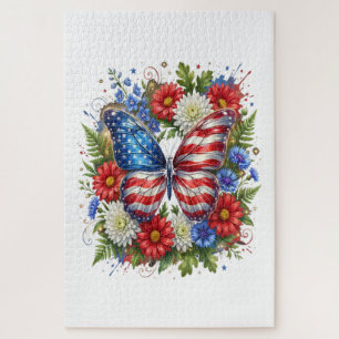 Amerikanische Flagge Rot Weiß Blau Schmetterling F Puzzle