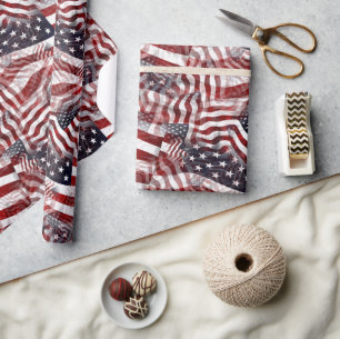 Amerikanische Flagge Rot Weiß Blau Streifen Sterne Geschenkpapier