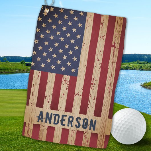 Amerikanische Flagge Rustikal Personalisiert Patri Golfhandtuch