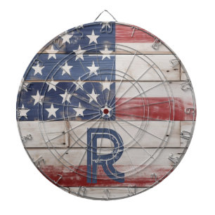 Amerikanische Flagge Rustikal Rot Weiß Blau Monogr Dartscheibe