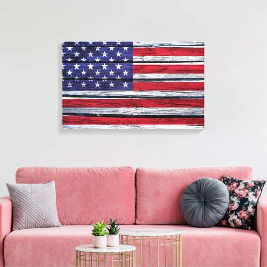 Amerikanische Flagge Rustikales Holz Leinwanddruck (Insitu (Wohnzimmer))