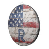 Amerikanische Flagge Rustikales Rotes Weißes Monog Dartscheibe (Vorderseite rechts)