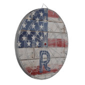 Amerikanische Flagge Rustikales Rotes Weißes Monog Dartscheibe (Vorderseite Links)