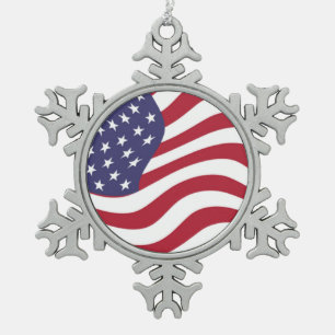 AMERIKANISCHE FLAGGE SCHNEEFLOCKEN Zinn-Ornament