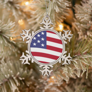 Amerikanische Flagge Schneeflocken Zinn-Ornament