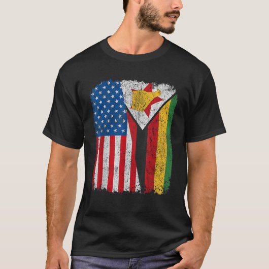 Amerikanische Flagge Simbabwes Half USA Simbabwe R T-Shirt (Vorderseite)