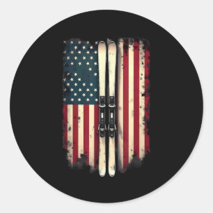 Amerikanische Flagge Skifahrer _3 Runder Aufkleber