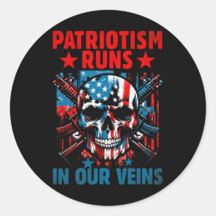 Amerikanische Flagge Skull Patriot Skeletto Unabhä Runder Aufkleber