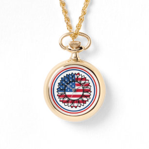 Amerikanische Flagge Sonnenblume-32222 Armbanduhr