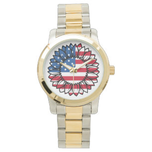 Amerikanische Flagge Sonnenblume-32222 Armbanduhr