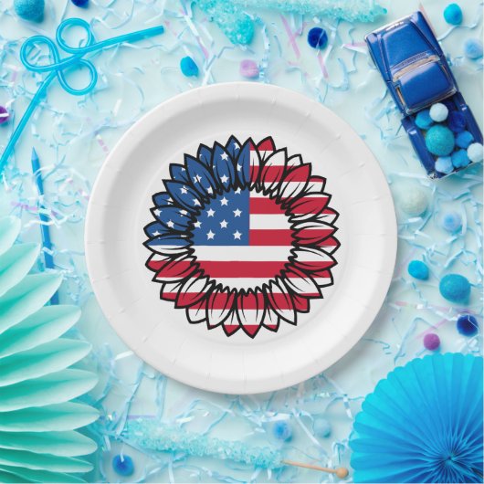 Amerikanische Flagge Sonnenblume-32222 Pappteller (Party)