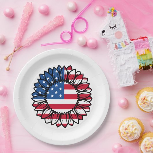 Amerikanische Flagge Sonnenblume-32222 Pappteller (Party)