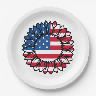 Amerikanische Flagge Sonnenblume-32222 Pappteller