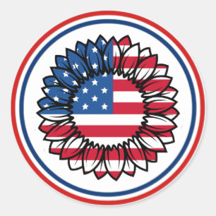 Amerikanische Flagge Sonnenblume-32222 Runder Aufkleber