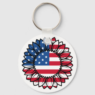 Amerikanische Flagge Sonnenblume-32222 Schlüsselanhänger
