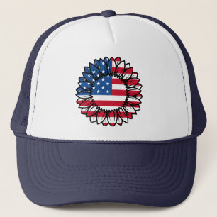 Amerikanische Flagge Sonnenblume-32222 Truckerkappe