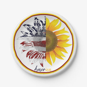 Amerikanische Flagge Sonnenblume Pappteller