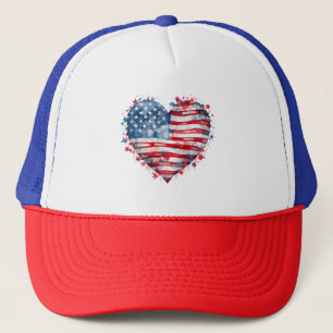 Amerikanische Flagge Sterne Streifen Herz Patrioti Truckerkappe