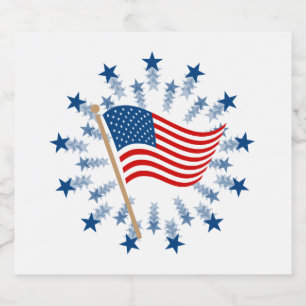 Amerikanische Flagge Sternenexplosion Feuerwerk 4. Schaumweinetikett