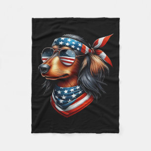 Amerikanische Flagge Sungles 4. Juli Dackel Fleecedecke