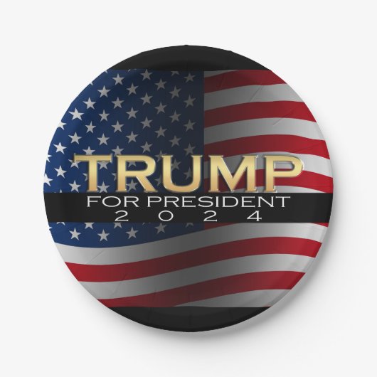 Amerikanische Flagge Trump 2024 Gold Patriotic Pappteller (Vorderseite)