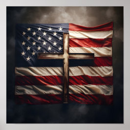 Amerikanische Flagge über Christliches Kreuzplakat Poster