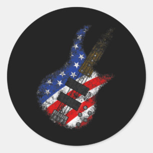 Amerikanische Flagge über Guitar Usa Unabhängigkei Runder Aufkleber