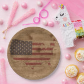 Amerikanische Flagge über rustikales Holz | USA Pa Pappteller (Party)