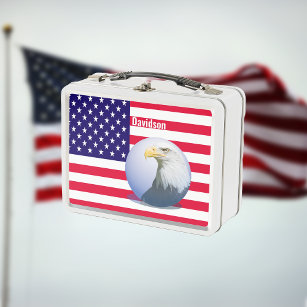 Amerikanische Flagge und Adler Metall Brotdose