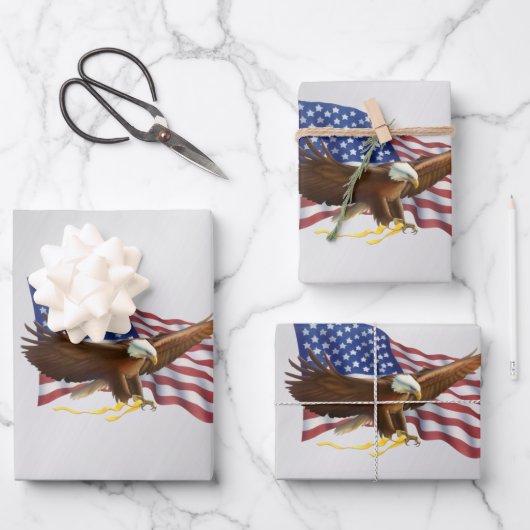 Amerikanische Flagge und Adlersilber Geschenkpapier Set (Vorderseite)