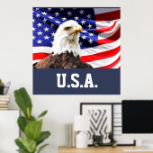 Amerikanische Flagge und Bald-Adler Poster (Heimbüro)
