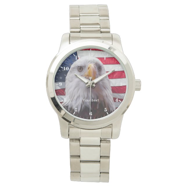 Amerikanische Flagge und Bald Eagle Patriotic Armbanduhr (Vorderseite)