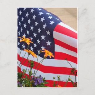 Amerikanische Flagge und Blume Postkarte