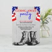 Amerikanische Flagge und Boots weg Party| Militär Einladung (Stehend Vorderseite)