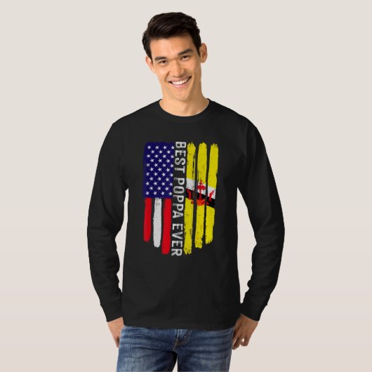 Amerikanische Flagge und Brunei Flag Beste Poppa-E T-Shirt (Vorne ganz)