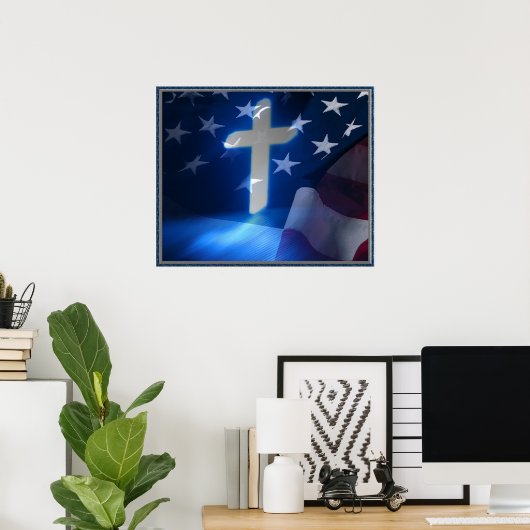 Amerikanische Flagge und Christliches Kreuz, Fasch Poster (Heimbüro)