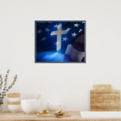 Amerikanische Flagge und Christliches Kreuz, Fasch Poster (Küche)
