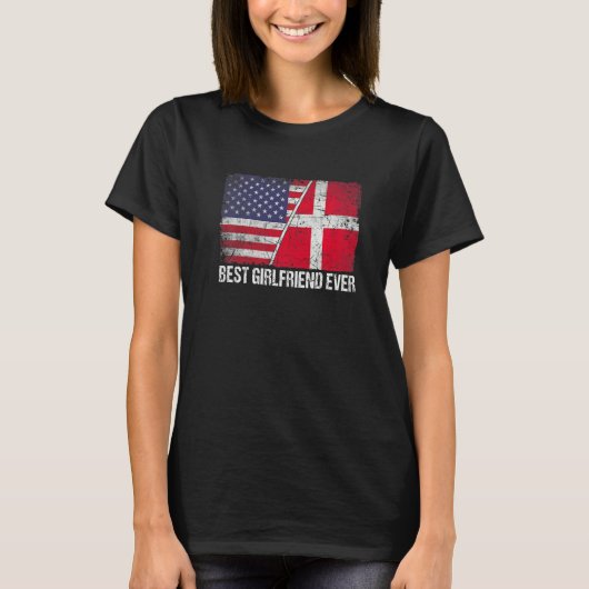 Amerikanische Flagge und Dänemark Flag Beste Freun T-Shirt (Vorderseite)