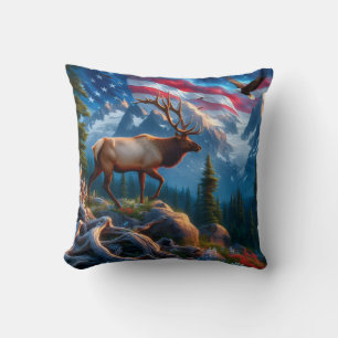 Amerikanische Flagge und Elk Wurf Kissen