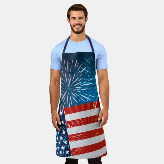 Amerikanische Flagge und Feuerwerk 4. Juli Schürze (Getragen)