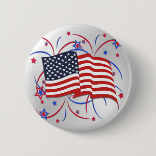 Amerikanische Flagge und Feuerwerk Button