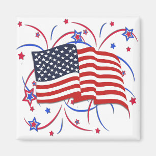 Amerikanische Flagge und Feuerwerk Magnet