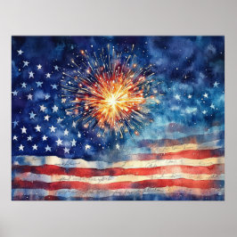Amerikanische Flagge und Feuerwerk.  Poster