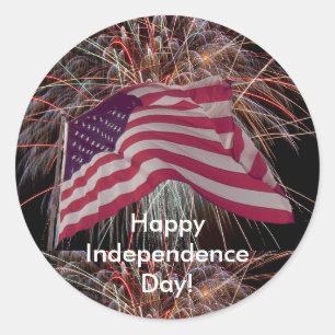Amerikanische Flagge und Feuerwerk Runder Aufkleber