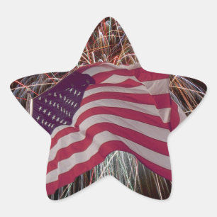 Amerikanische Flagge und Feuerwerk Stern-Aufkleber