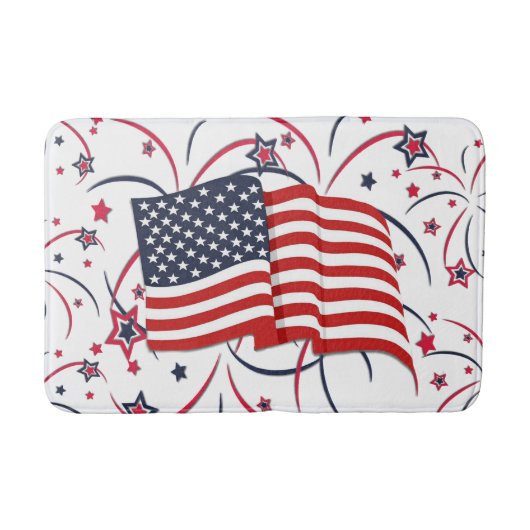 Amerikanische Flagge und Feuerwerke Badematte (Vorderseite)
